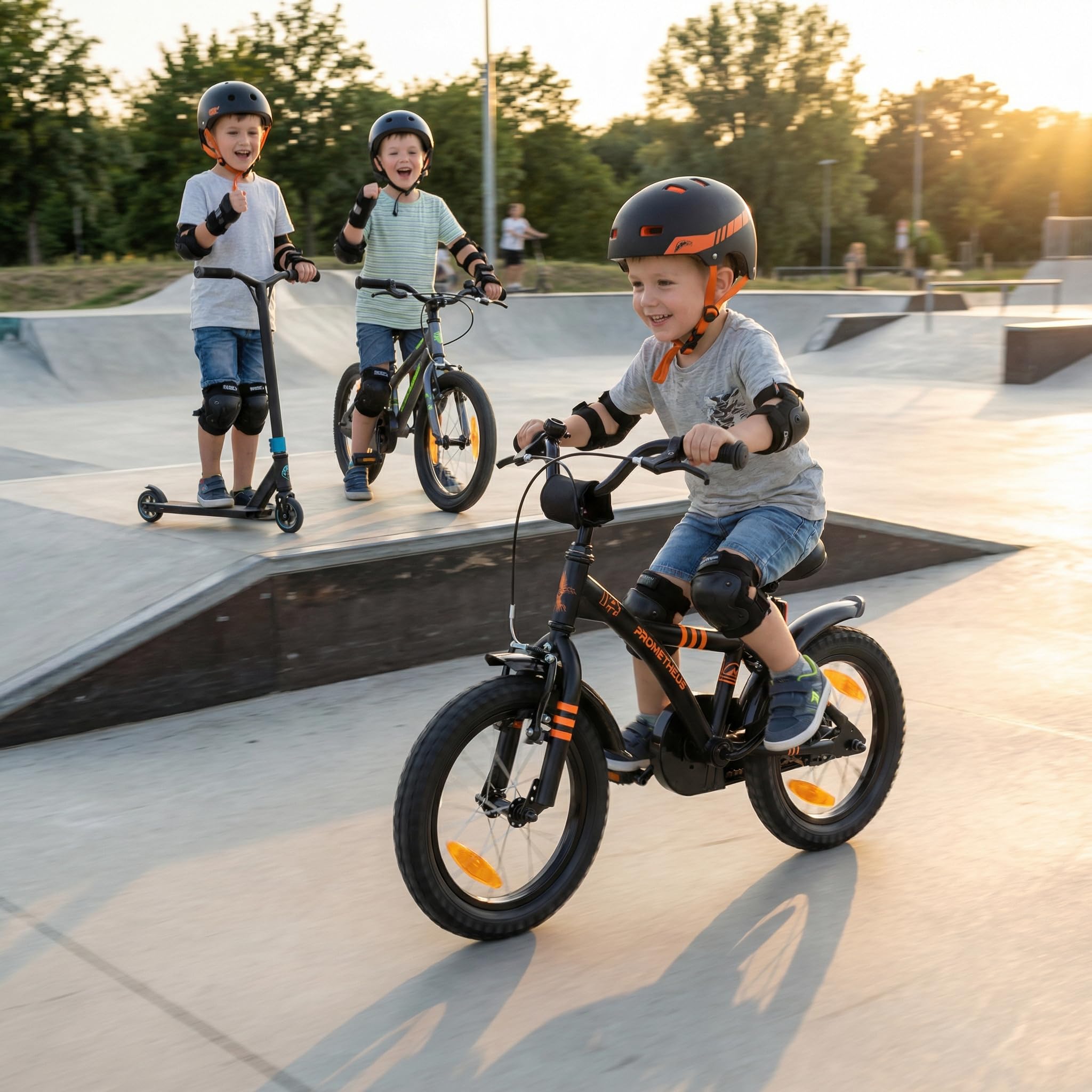 PROMETHEUS BICYCLES Velo Enfant 4 Ans Garcon vélo Fille 14 Pouces a Roulette pour 3 a 5 Ans - BMX en Noir Mat Orange