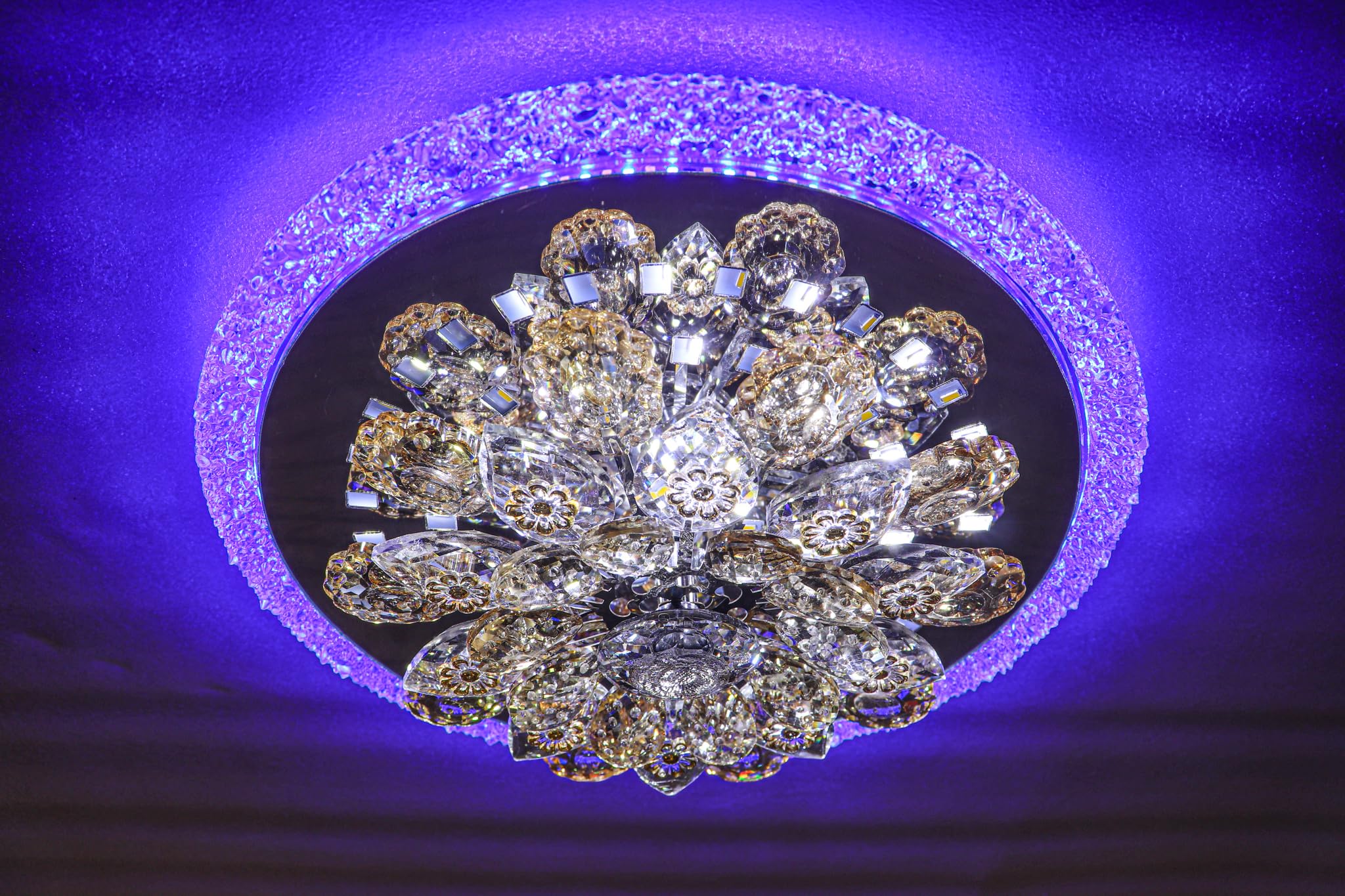 Elegant Rotating Crystal Flower Chandelier Light - Luxurious LED Lighting Fixture for Living Room, Dining & Bedroom - Energy Efficient, Easy Installation