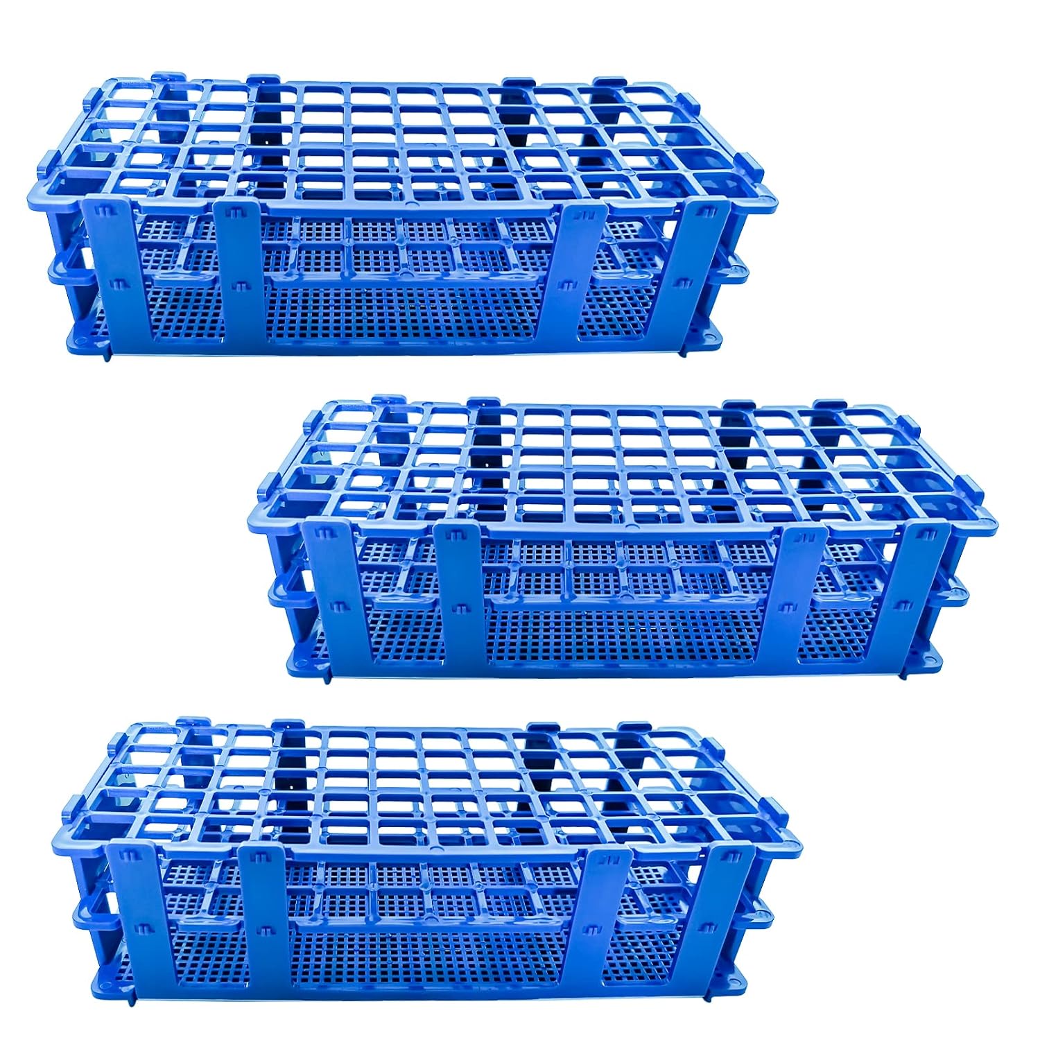 3 Packs Plastic Test Tube Rack, 60 Holes Lab Test Tube Rack Holder for 16mm Test Tubes, Blue, Detachable (60holes)