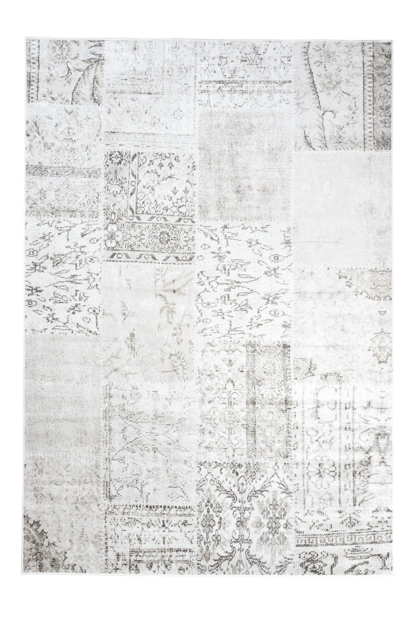 Tapiso Jafar dywan do salonu, cienki, krótkie runo, nowoczesny, vintage, kwiecisty melanż, kremowo-szary, designerski do jadalni, płaskie runo, wiskoza, 160 x 230 cm