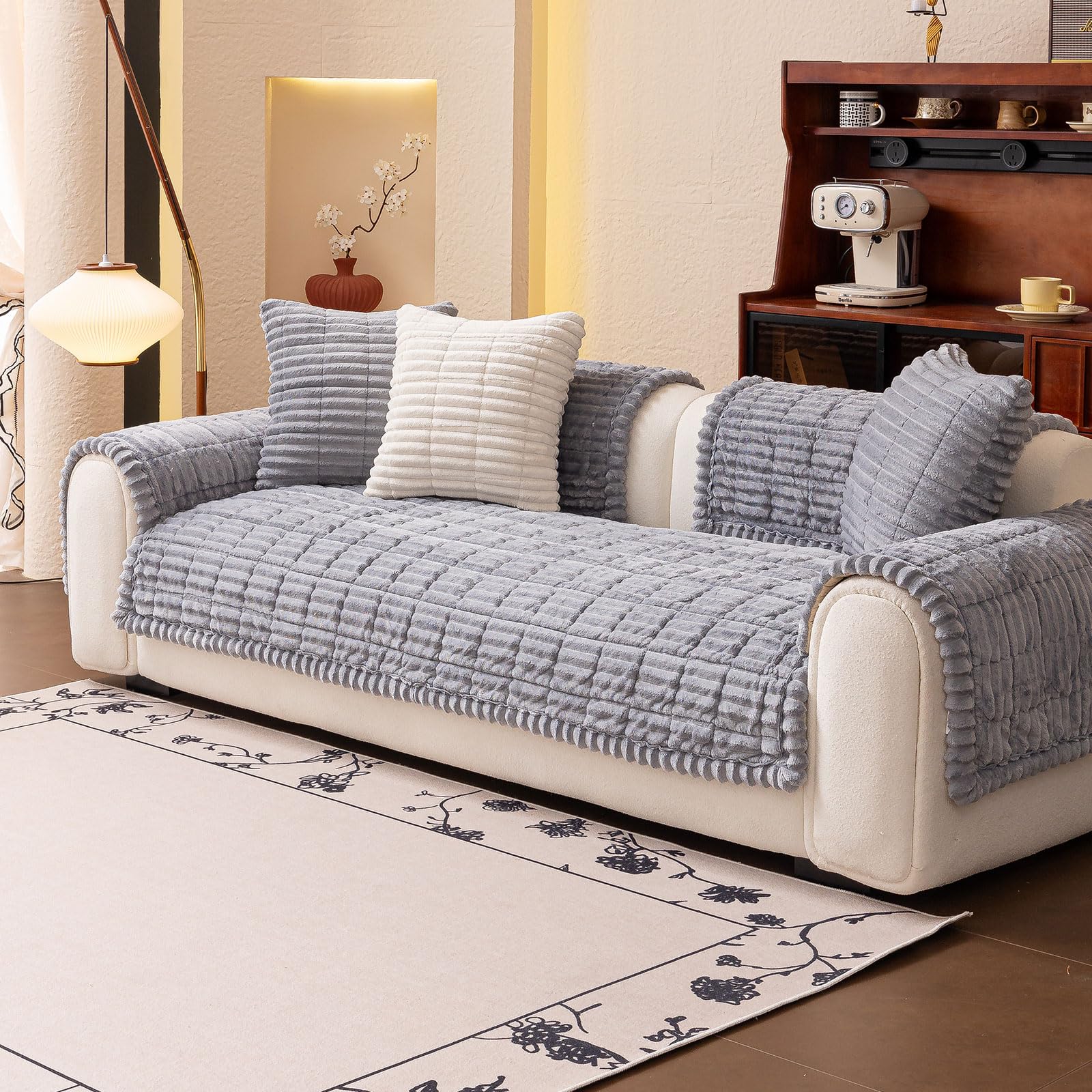jianyana Sofa Covers - Soft Thick Plaid Cushion Corduroy Anti-slip Durable Universal Couch Slipcovers Washable Furniture Protector for 1 2 3 4 Seater Sofa Loveseat L-shape Corner Futon Sofas