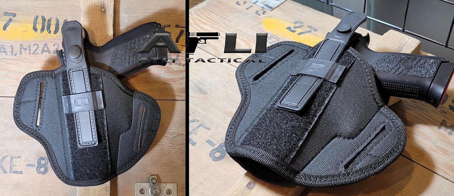 OWB Gun Holster - Pancake Holster - Ambidextrous - for Glock 17 19 19X, Beretta 92FS 92X 96A1 APX M9A3, Sig P220 P226 P228 P322, Canik TP9 SFX SF, Cz 75B P09 SP01 Shadow, 1911, Ruger SR9 Pistols etc.