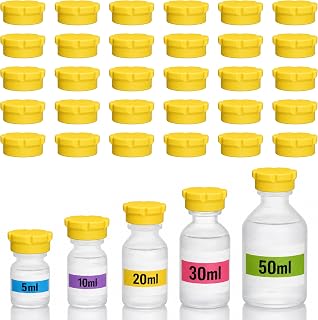 30 Pack 10ml Peptide Vial Caps, 5ml 30ml Silicone Vials Covers（Yellow） | reusable Yellow silicone covers for compatible 5-100ml glass vials, peptide storage boxes and fridge cases
