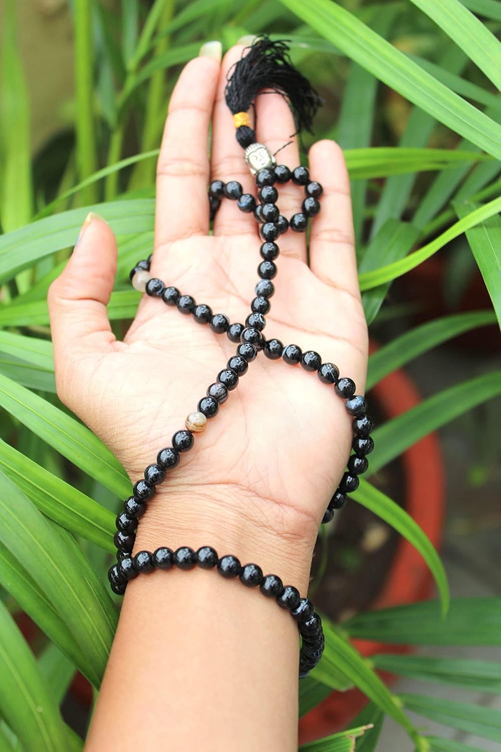 Hijet Suleiman Agate Buddha Head Mala Bracelet 28-32" Long Balancing Positive Energy Harmony Luck Yoga Meditation Reiki Natural Genuine Authentic Fashion Style Easter Christmas Xmas Gift