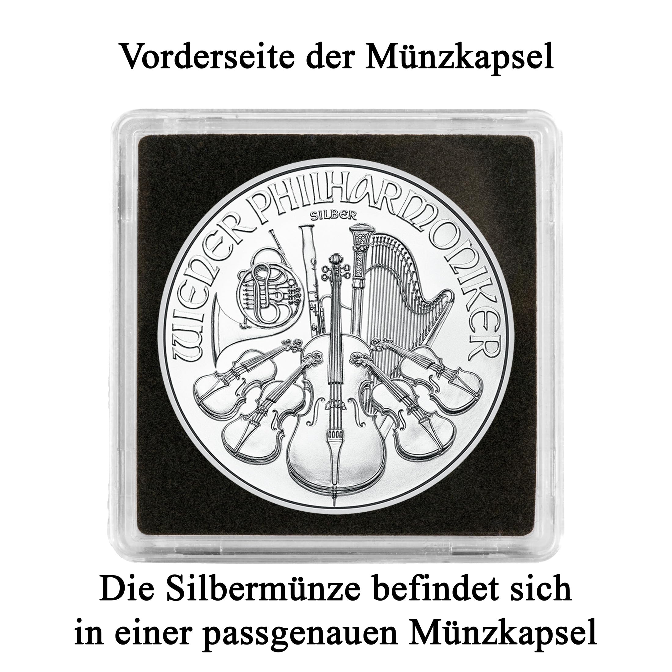Silbermünze 1 oz Wiener Philharmoniker | Aktueller Jahrgang | Feinsilber 999 | In Münzkapsel & schwarzem Etui | Inkl. Grußkarte und Echtheitsgarantie | Geschenk & Sammlermünze