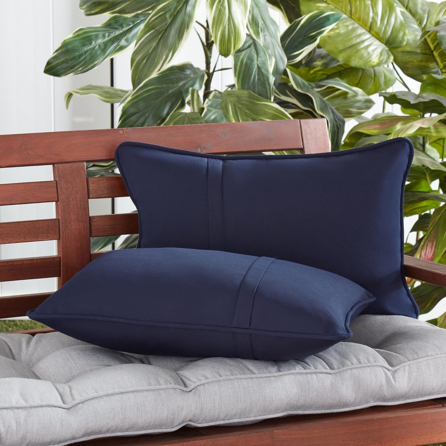 South Pine Porch 21" x 14" Outdoor Reversible Sunbrella Throw Pillow (2-Pack), Navy 2 Count