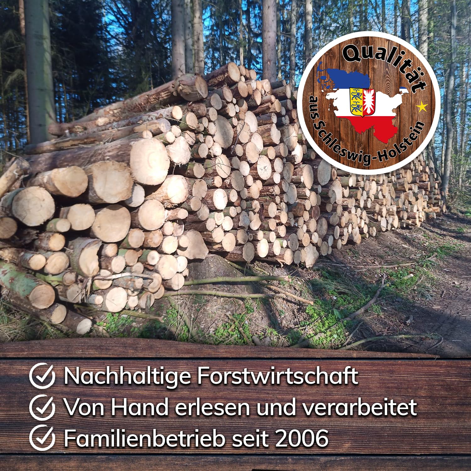Landree Anfeuerholz, Anzündholz 18 kg (6 Netze a 3 kg) ca 20cm Scheitlänge, Nadelholz, trockenes und sofort einsetzbares Brennholz für Kamin und Ofen, Qualität aus Schleswig Holstein