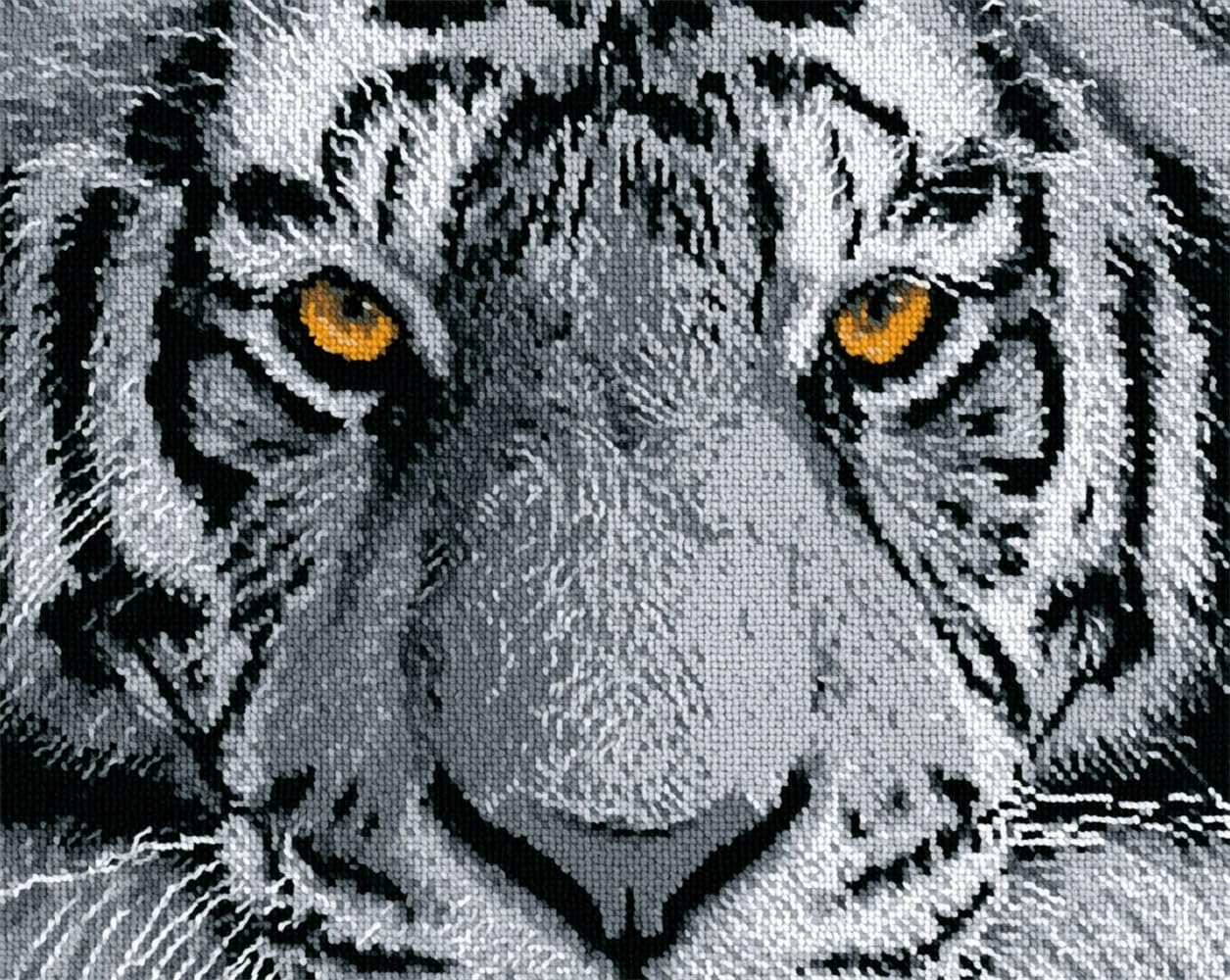 FWRTYCB Latch Hook Rug Kit,Black and White Tiger Portrait