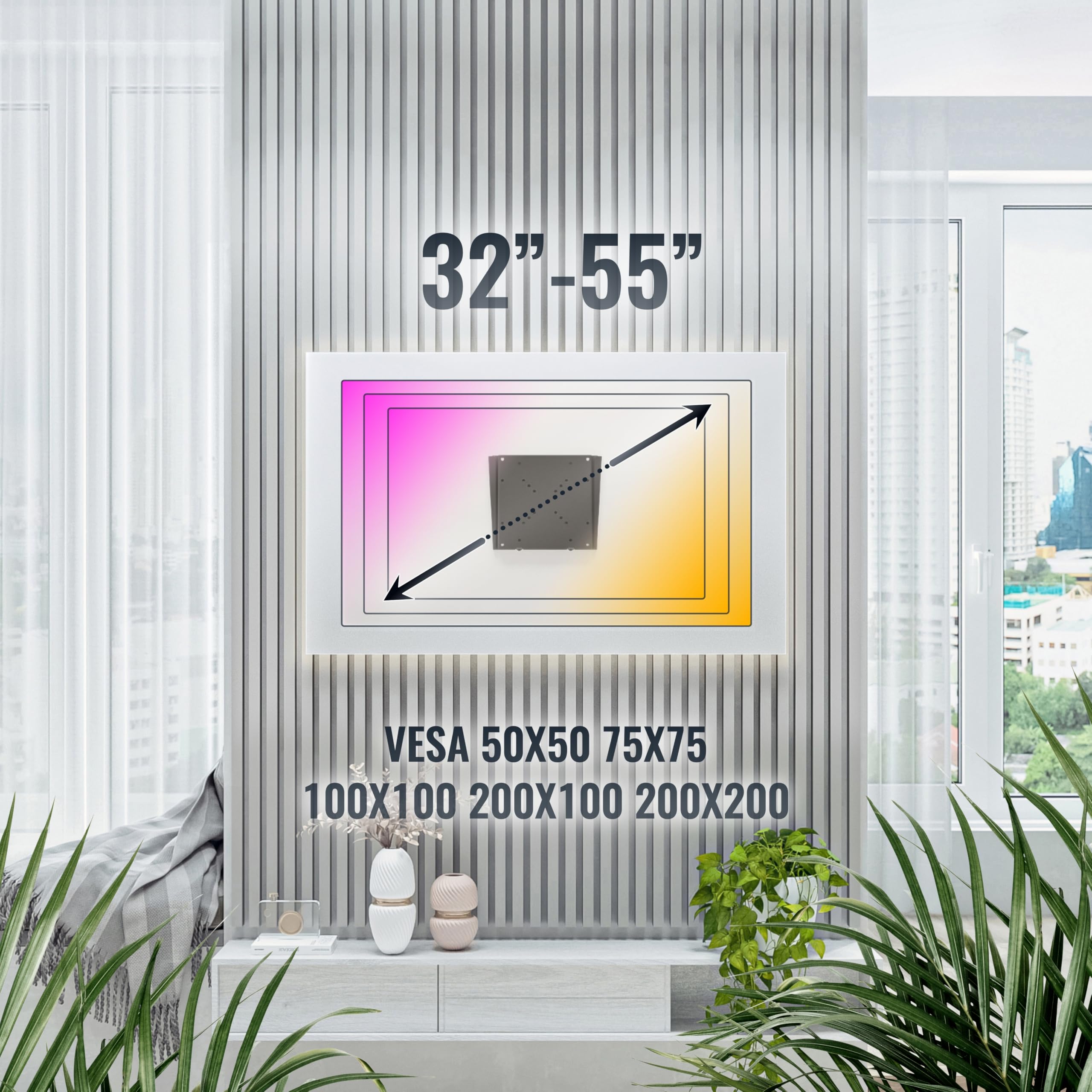 RICOO F0522 Ultra-Slim Support Mural Écran PC TV 32 40 42 43 48 50 55 Pouces VESA 75x75 100x100 200x100 200x200 Fixe Plat Universel Fixation Murale TV QLED OLED LED LCD