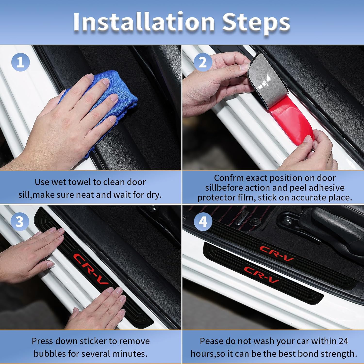 4pcs/Set Car Door Sill Plate Protectors - Black Soft Rubber Front/Rear Door Sill Scuff Plate Guard, Door Pedal Protector Stickers fit for Honda CRV (red)