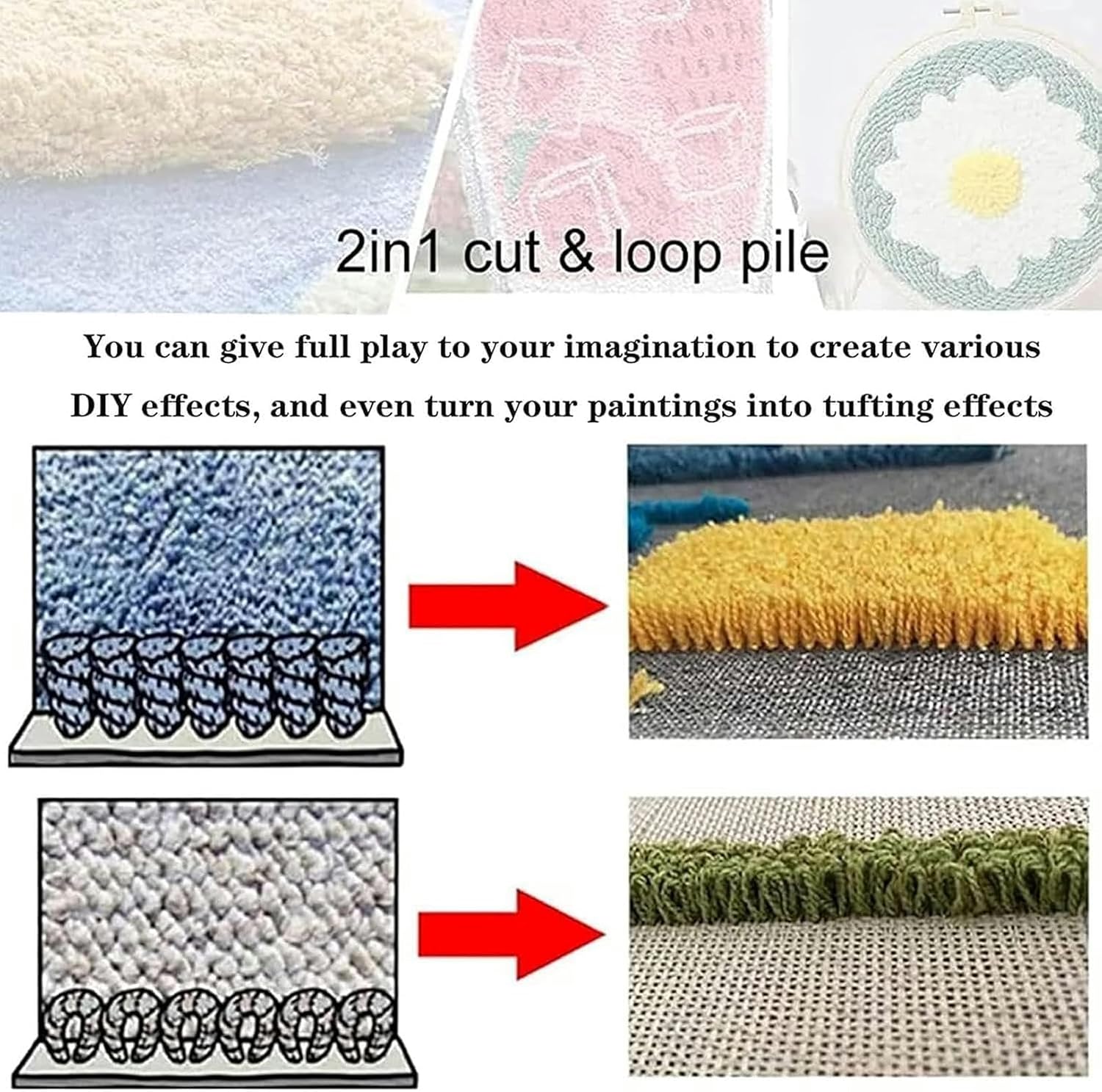 Muti-Function Rug Tufting Gun, 7-24 Mm Cut Pile Tufting Machine with Carpet Trimmer Kit and 360 Degree Handle, 5-43 Stitches/sec, Speed Adjustment for Rug/Clothing/Crafts Making-