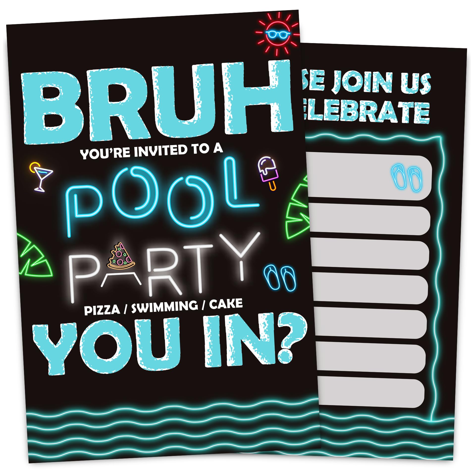 VIVORA Pool Party Birthday Invitation Card for Boys Girls, Swim Pool Birthday Party Invites, 30 Cards & 30 Envelopes, 4x6 Inches, Double-Sided