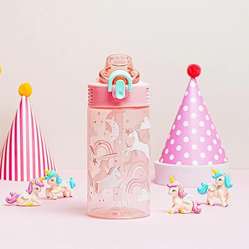 Miniatura 3 de Zak Designs Sage Botella de agua para niños, escuela o viajes, plástico duradero, 16onzas, con popote, asa, tapa, boquilla abatible, a prueba de