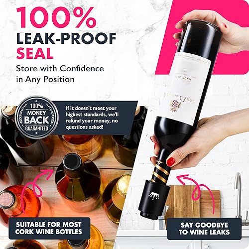 Miniatura 5 de VINABON Juego de 2 tapones de vino al vacío, conserva la frescura y el sabor durante 15 días. Diseño de bomba mejorado, fácil operación con un