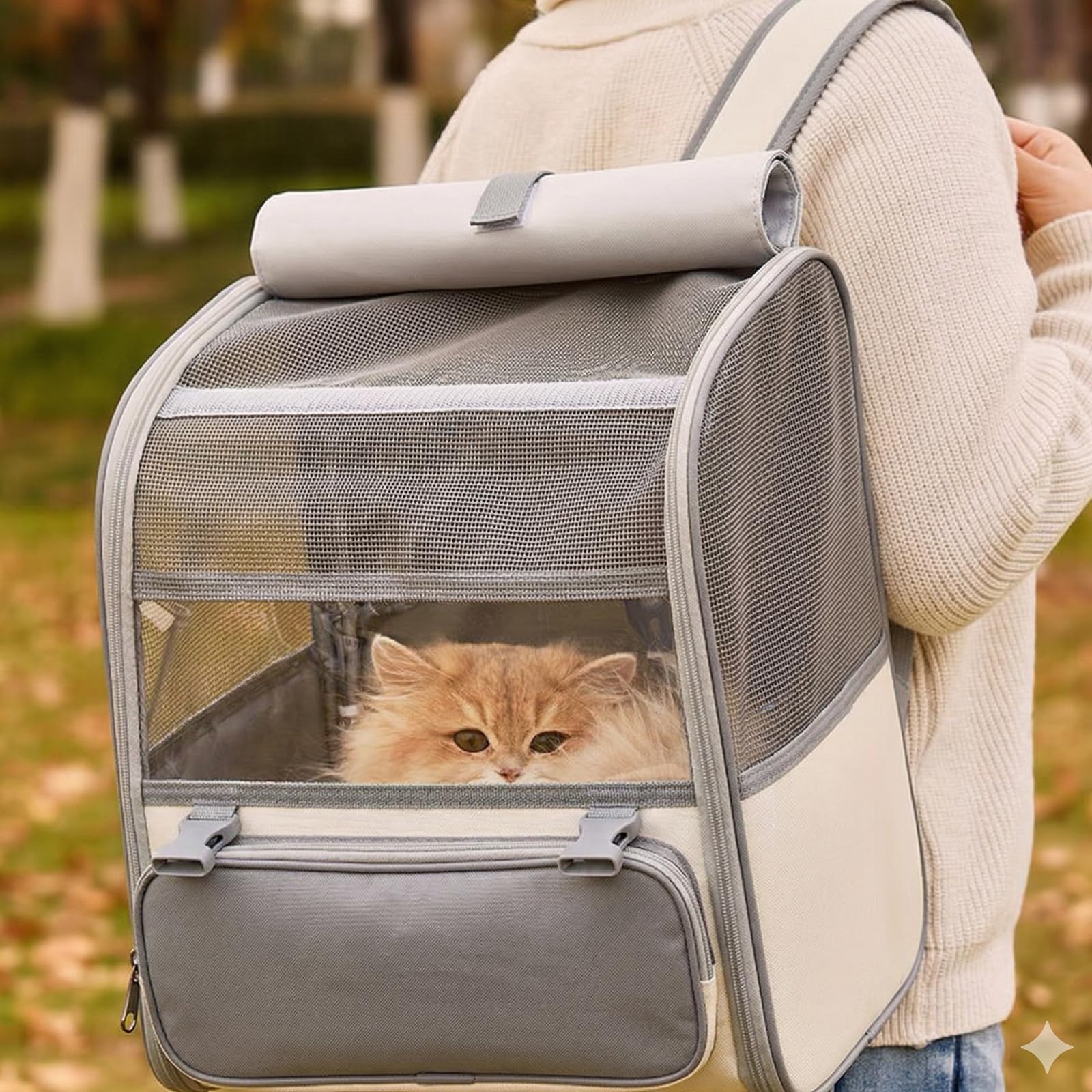 Mochila para gatos, mochila para mascotas con ventana de malla y asa de transporte, mochila para perros, portátil y plegable para gatos de menos de 8 kg, bolsa de transporte para viajes, senderismo