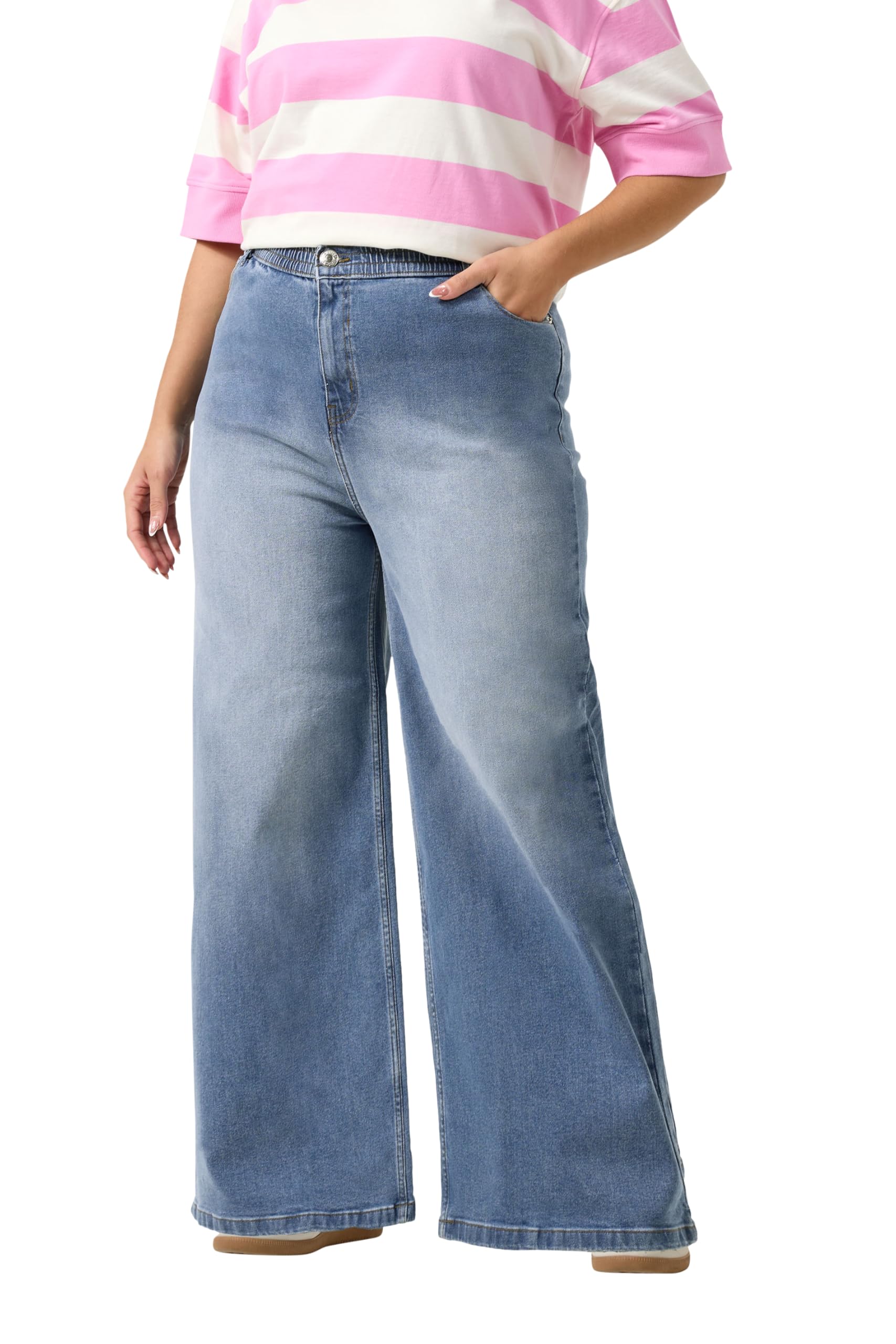Yours Women's Blue Curve Mid Wide Leg Slouchy Jeans - Plus Size Curve