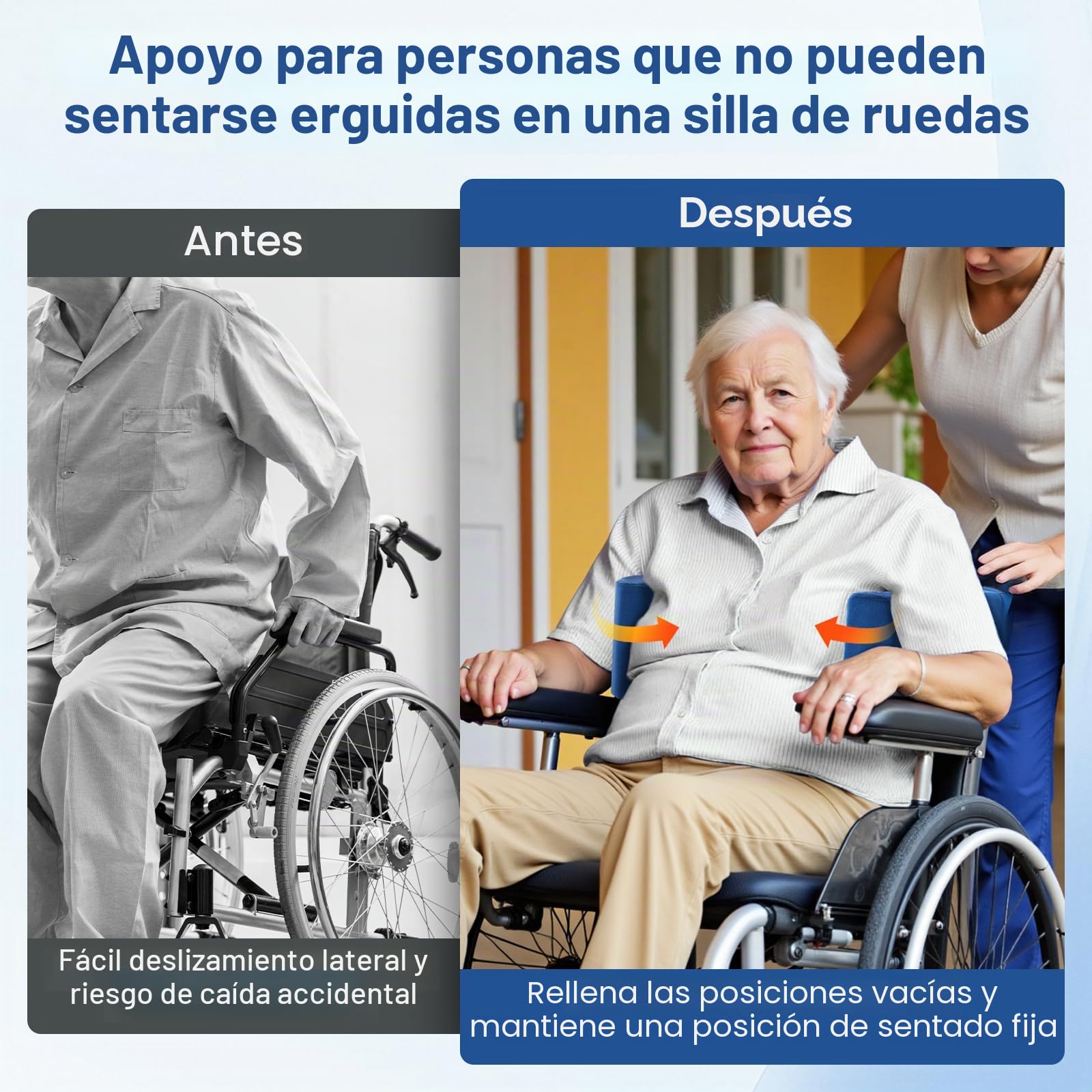Soporte lateral con cojín antiescaras ajustable para silla de ruedas, soporte lateral universal para silla de ruedas con asas laterales