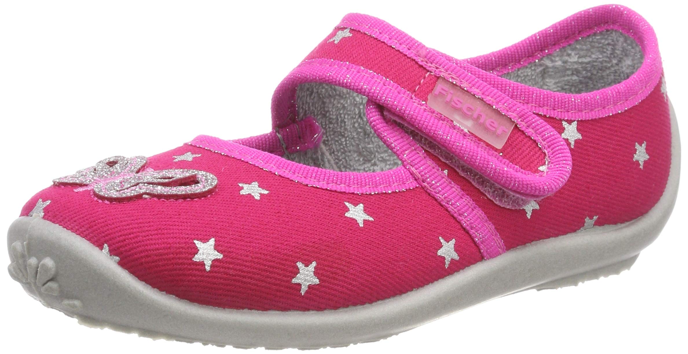 Fischer Markenschuh Mädchen Nelly – Niedrige Hausschuhe In Hellgrau, Mit Klettverschluss