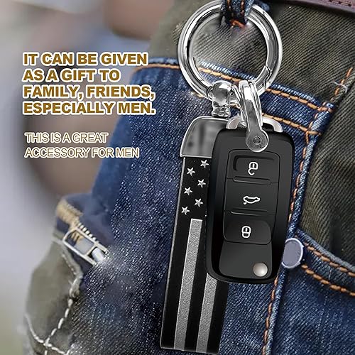 Miniatura 7 de KEVWR Llavero de coche con la bandera de Estados Unidos, llaveros circulares personalizados de aleación de zinc, compatible con camión, Chevrolet,