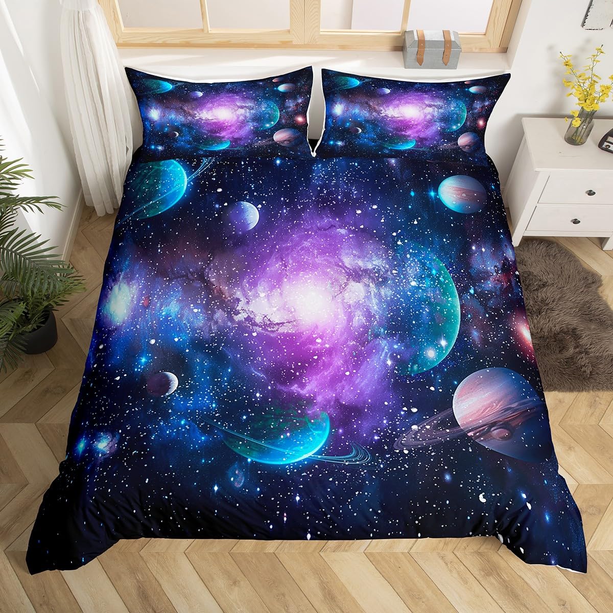 richhome Galaxy Duvet Cover Set Outspace Kids 3D Print Space Bedding Set Junior/Cot Bed Boy Room Space Decorative Outdoor Sky Light Comforter Cover