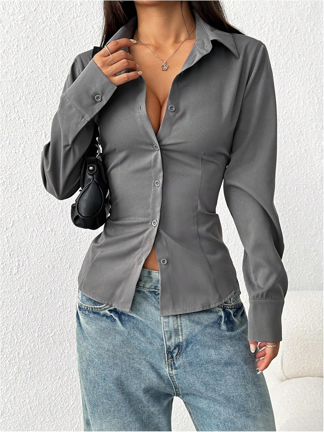 Verdusa Women's Dressy Casual Blouses Work Long Sleeve Button Down Shirts Tie Back Fall Clothes - Image 4