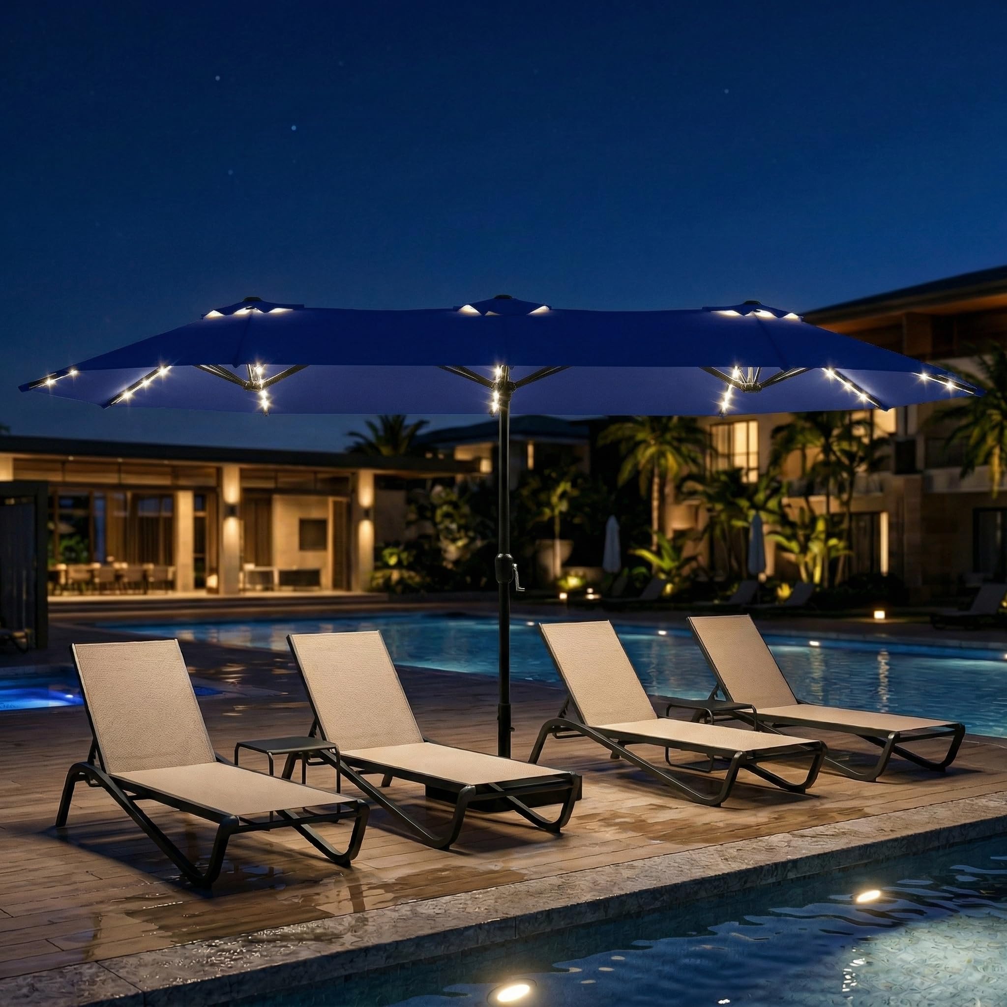 Photo 1 of Tobeos 15ft Solar LED Patio Umbrella, Navy