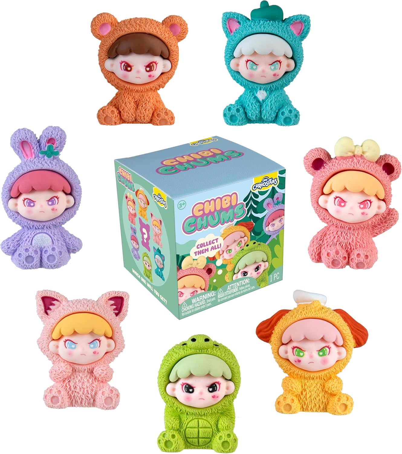ORB Chibi Chums Blind Box 3 Pack - Collectible Mini Doll Figures - 3 Individual Themed Dolls Wearing Pastel Animal Outfits - Cute Collectible Toys for Birthdays, Party Favors, Gifts, Home Decoration