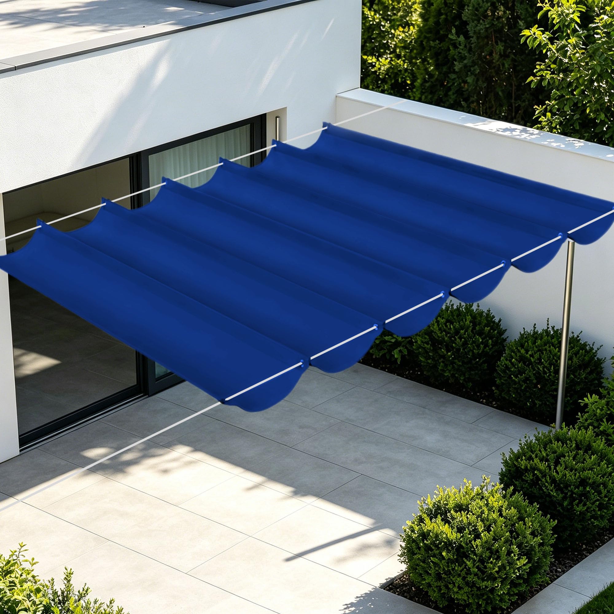 Voile ombrage vague rectangulaire 250x560 cm sable et bleu foncé pour jardin