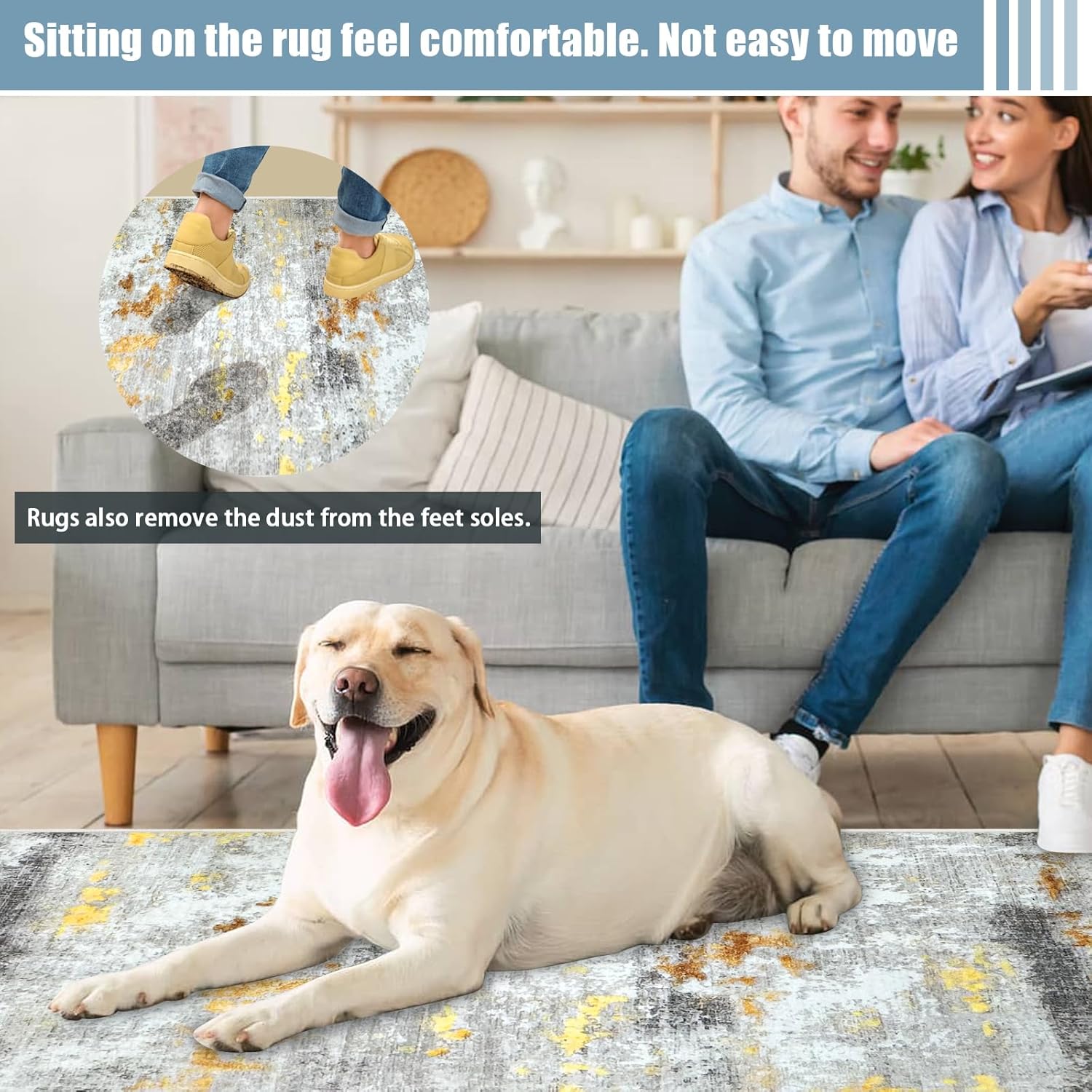 Weidear Modern Area Rug Carpet Runner,Soft Hallway Runner Rug,Backed TPR Non-Slip Entryway Washable Mat,Custom Size Rug for Living Room/Bedroom/Aisle/Bathroom/Kitchen/Laundry -Smudge,2X6FT