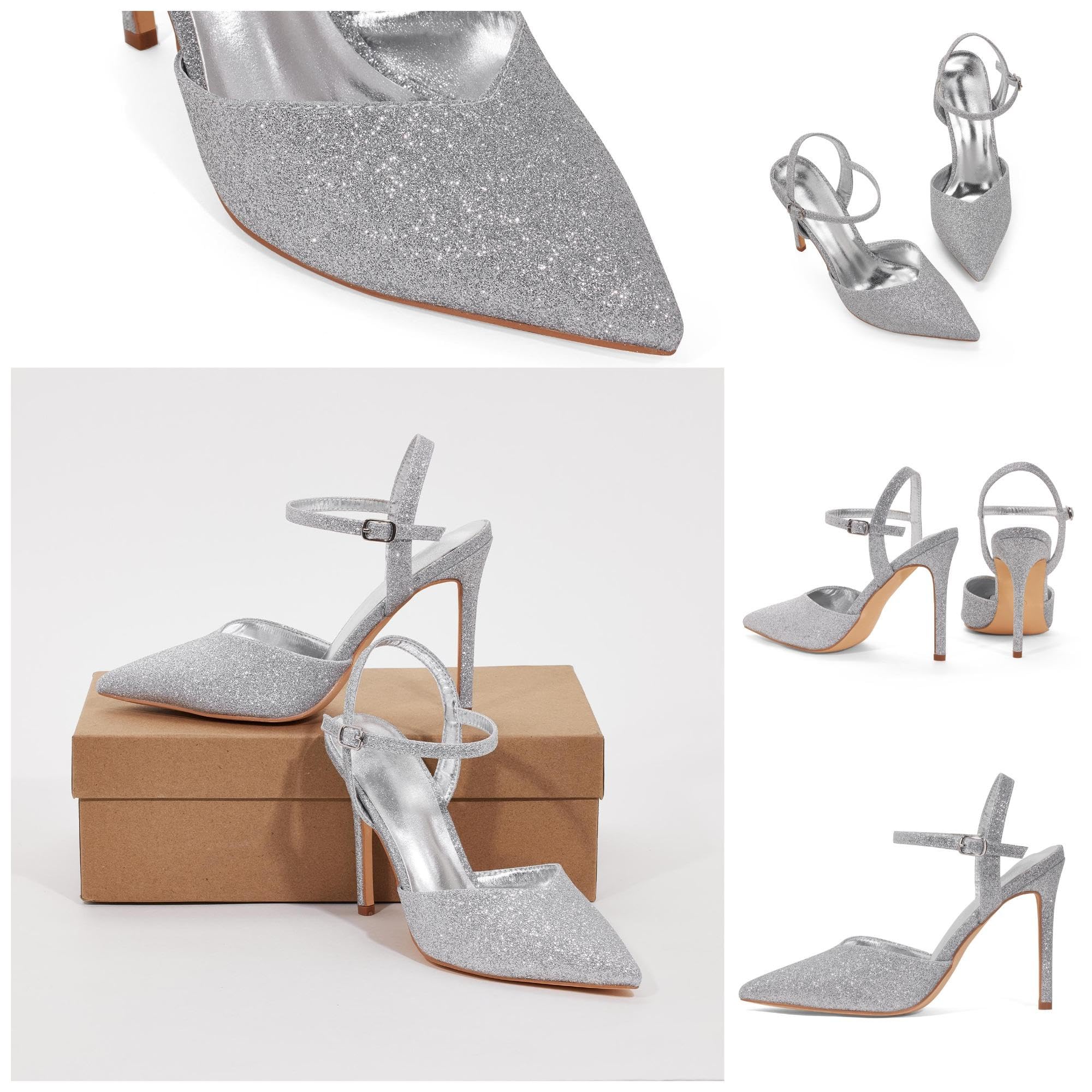 GENSHUO Eleganti Scarpe con Tacco Alto a Punta e Stiletto 10cm, Scarpe da Donna Sexy con Cinturino alla Caviglia per la Sera