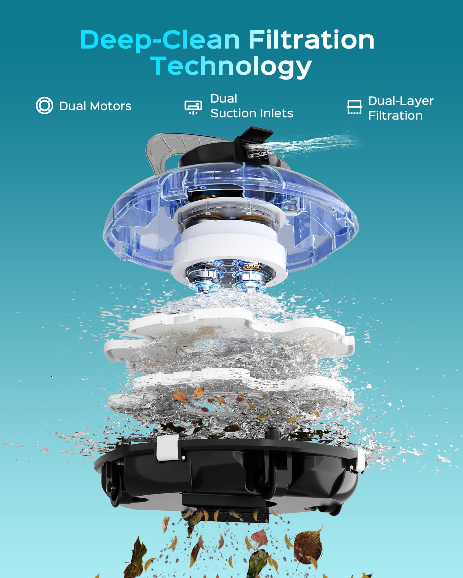WINNY POOL CLEANER Winny 200 Limpiafondos Piscina, Inalámbrico Robot Limpiafondos Piscina, 75Min Autonomía, Piscinas Desmontables 60m², Doble Filtración, Estacionamiento Auto(Azul Oscuro Negro) — view 5