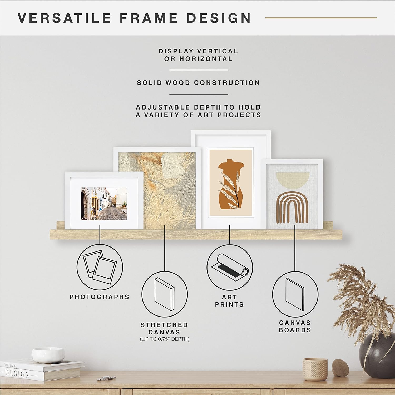 MCS Gallery Wooden Picture Frame for Canvas, Art Boards, Photos and more, White, 9x12 with 6x8 Mat