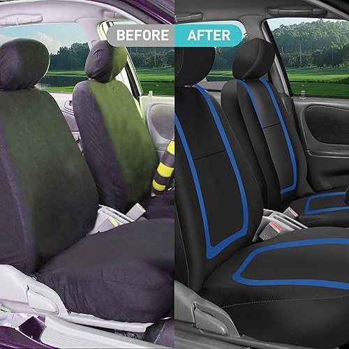 Miniatura 10 de FH Group Fundas de asiento de automóvil, accesorios interiores para automóviles, juego completo de fundas de asiento de tela plana única azul con