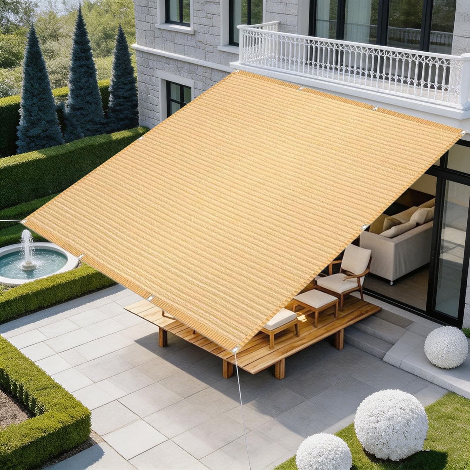 Filet d'ombrage 360x490 cm crème en HDPE respirant pour patio