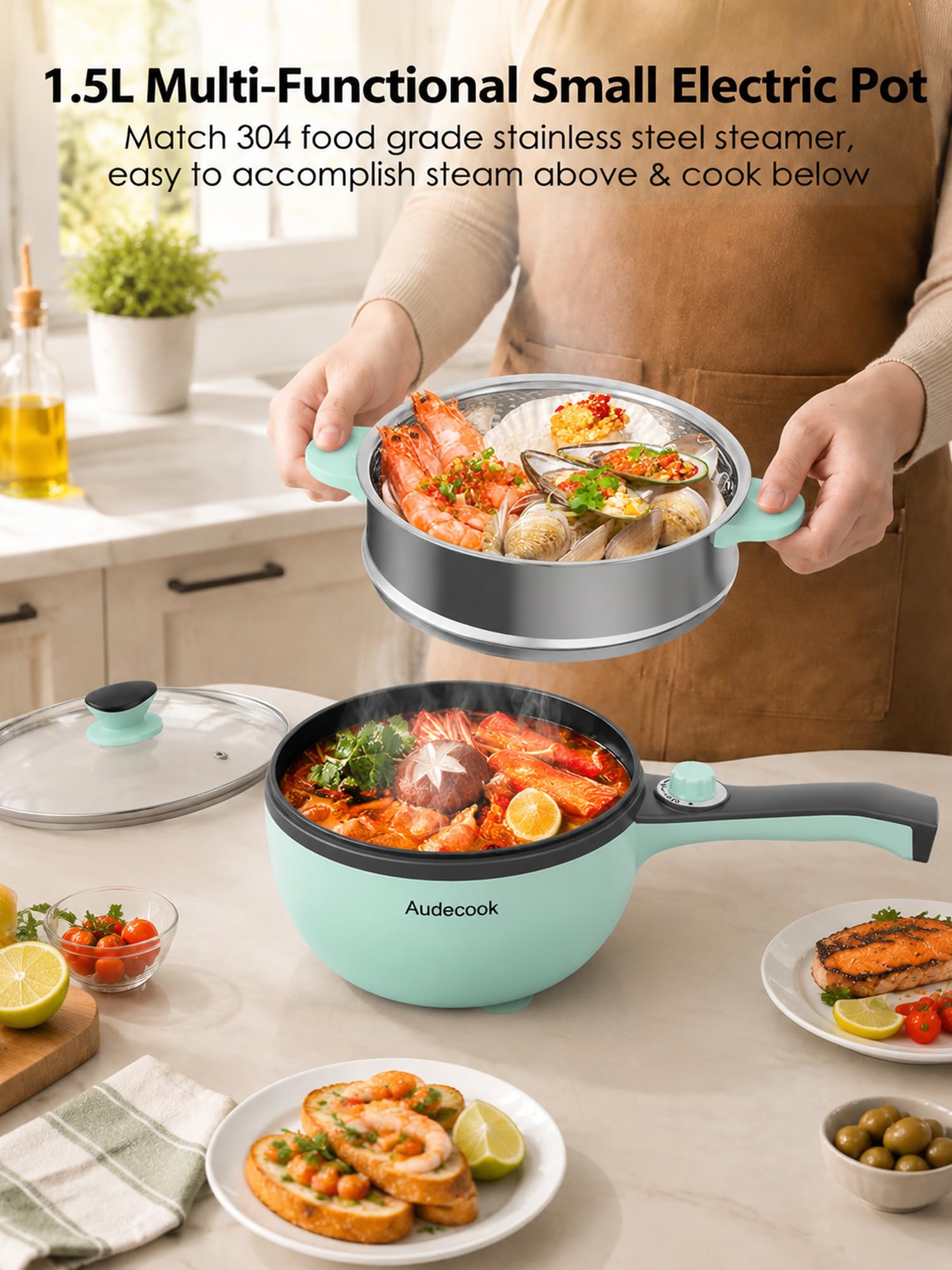 Audecook Elektrische Hot Pot Tragbarer Kochtopf Mini Elektrisch Hotpot