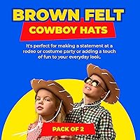 Vista 5 de Sombrero de vaquero de fieltro marrón para niños, (paquete de 2) accesorio de disfraz de cosplay para niños con temática occidental para suministros
