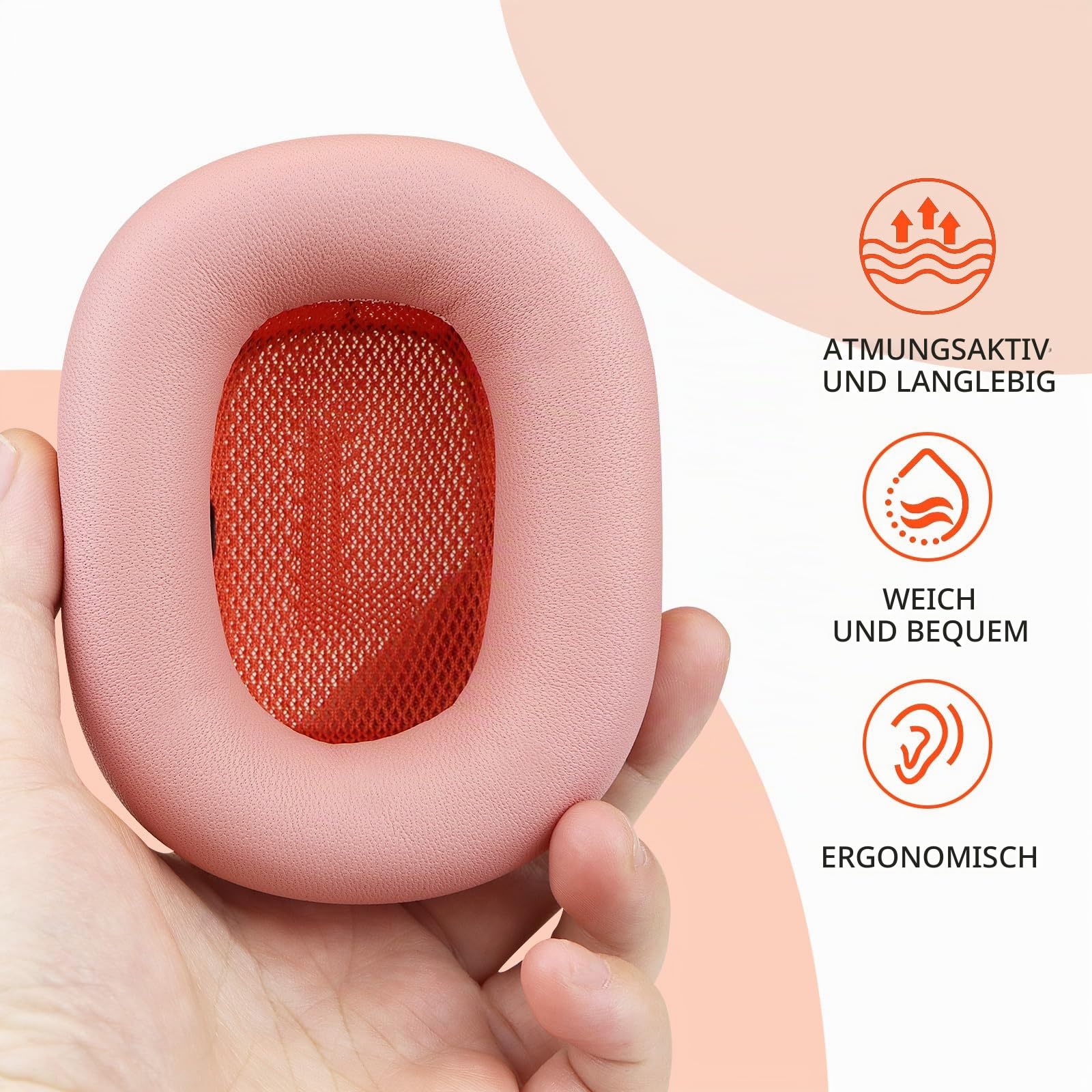 Lammfell-Ohrpolster für Apple AirPods Max Kopfhörer, Ersatz-Ohrpolster, schweißfest, einfach zu installieren, mit Magnet, Schaffell und Memory-Schaum (Rosa)