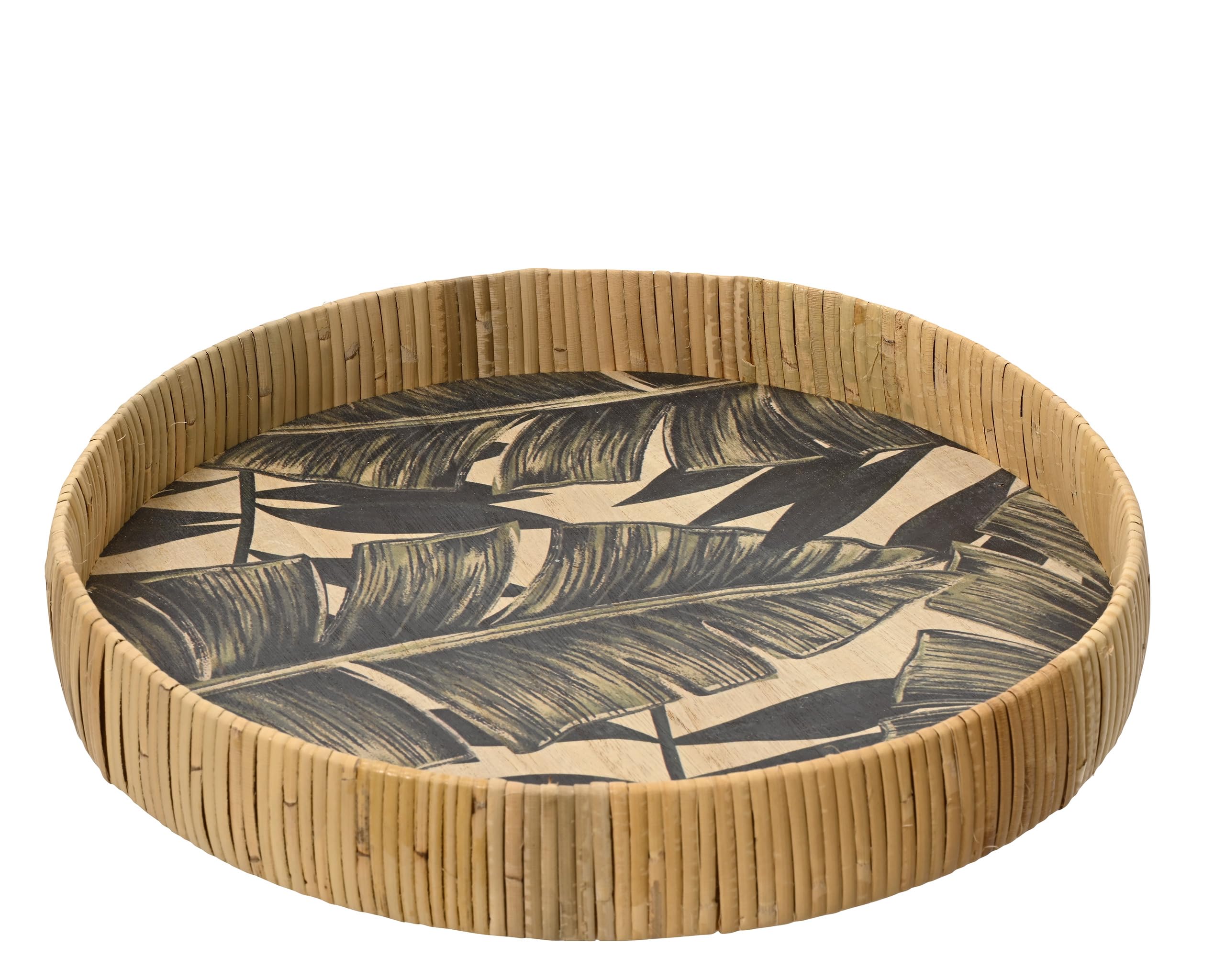 Plateau en rotin rond KSD pour ranger vos objets et désencombrer la table