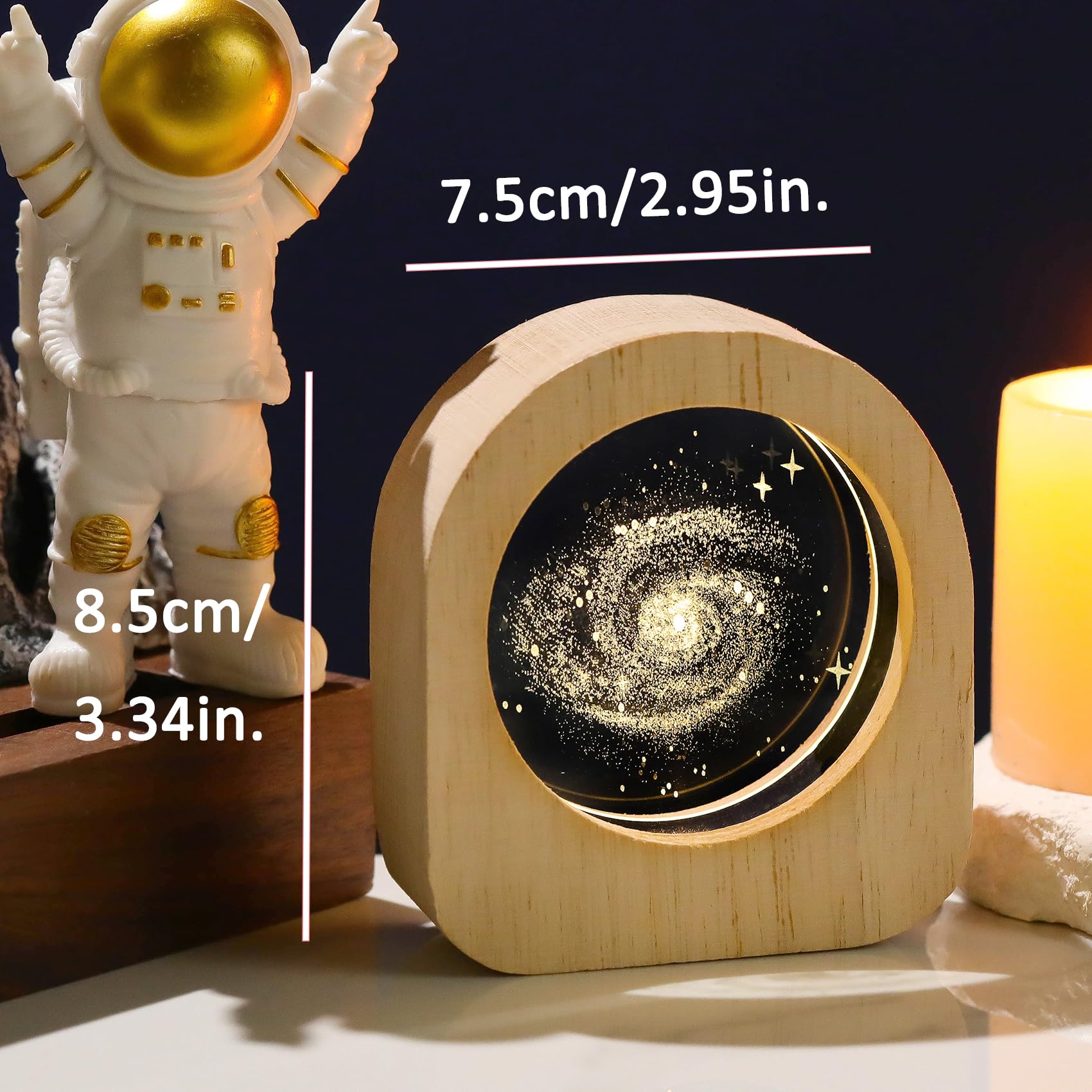 Ornalrist 3D Galaxy Planet Crystal Engraved Wood Night Lights, Astronomy Galaxy Lamps Gifts for Women Men Astronomy Lovers Science Space Universe Home Decor