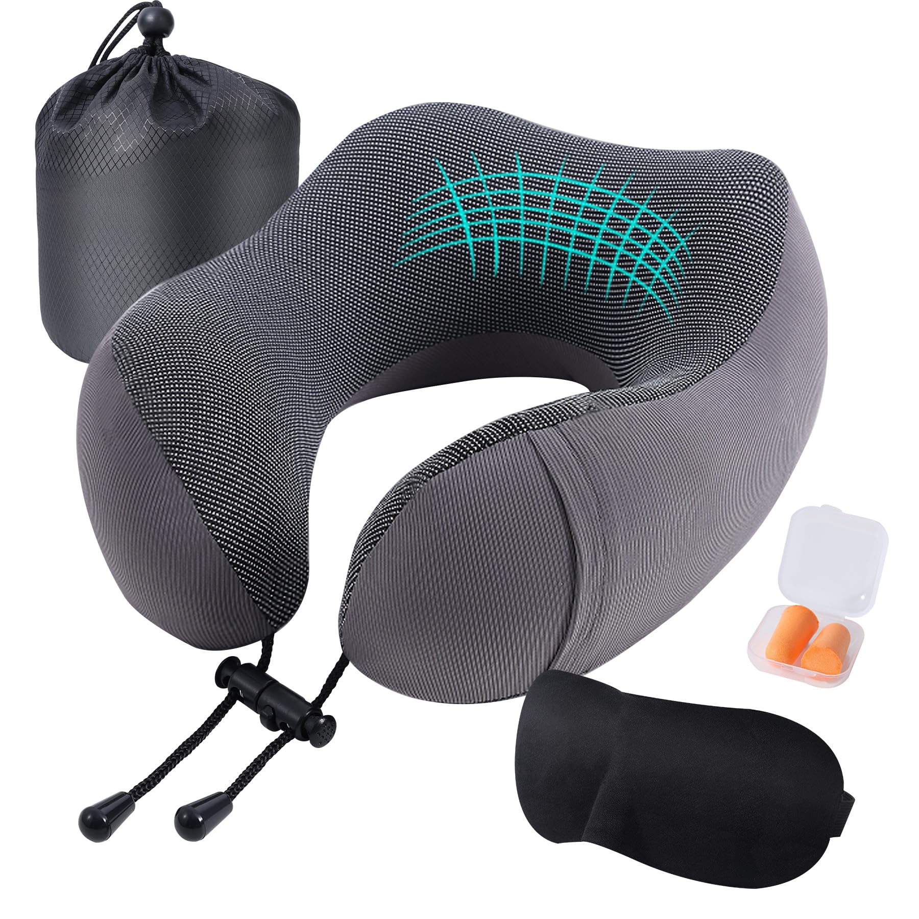 Set Di Cuscini Da Viaggio 3 In 1: Memory Foam, Mascherina E Tappi – Per Aereo, Auto E Ufficio (Grigio Scuro)