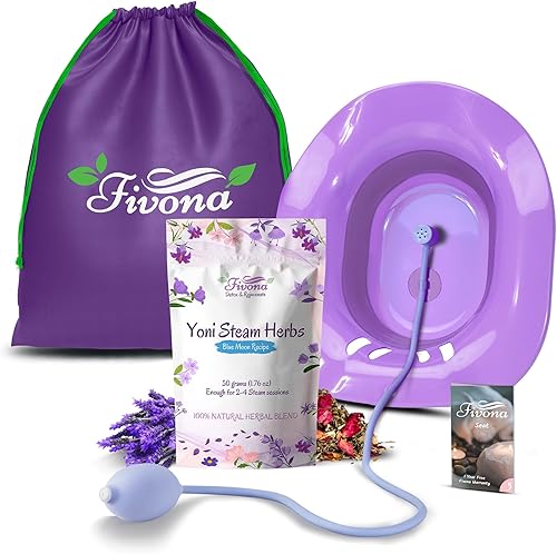 Miniatura 10 de Fivona Yoni - Kit de vapor 3 en 1 paquete de asiento de vapor expandible para bolsa de almacenamiento de inodoro y mezcla de hierbas de luna azul