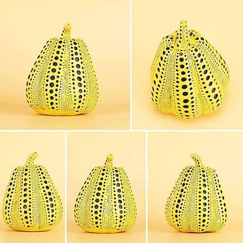 Miniatura 6 de SHENGTIAN Estatua de calabaza, estatua de calabaza de lunares amarillos, mini escultura de calabazas decorativas, accesorios de calabaza falsa,