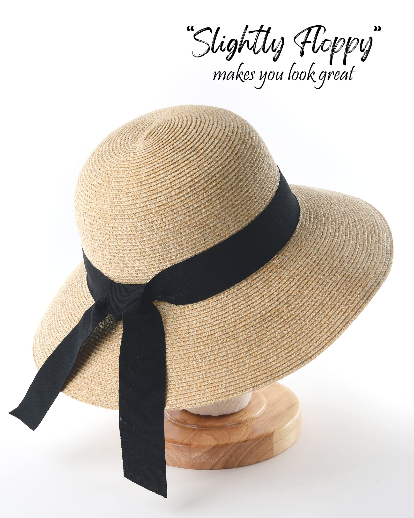 FURTALK Womens Beach Sun Straw Hat UV UPF 80+ Travel Foldable Brim Summer UV Hat