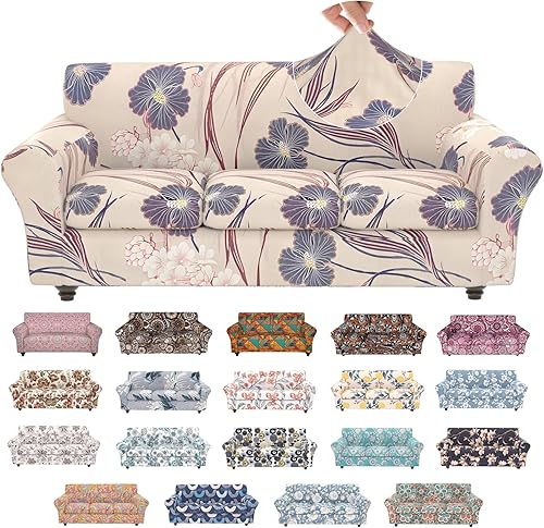 Miniatura 31 de Fundas elásticas para sofá, Fundas de sofá con estampado floral, 2 piezas de funda para sillón con funda de sección separada, Funda lavable para