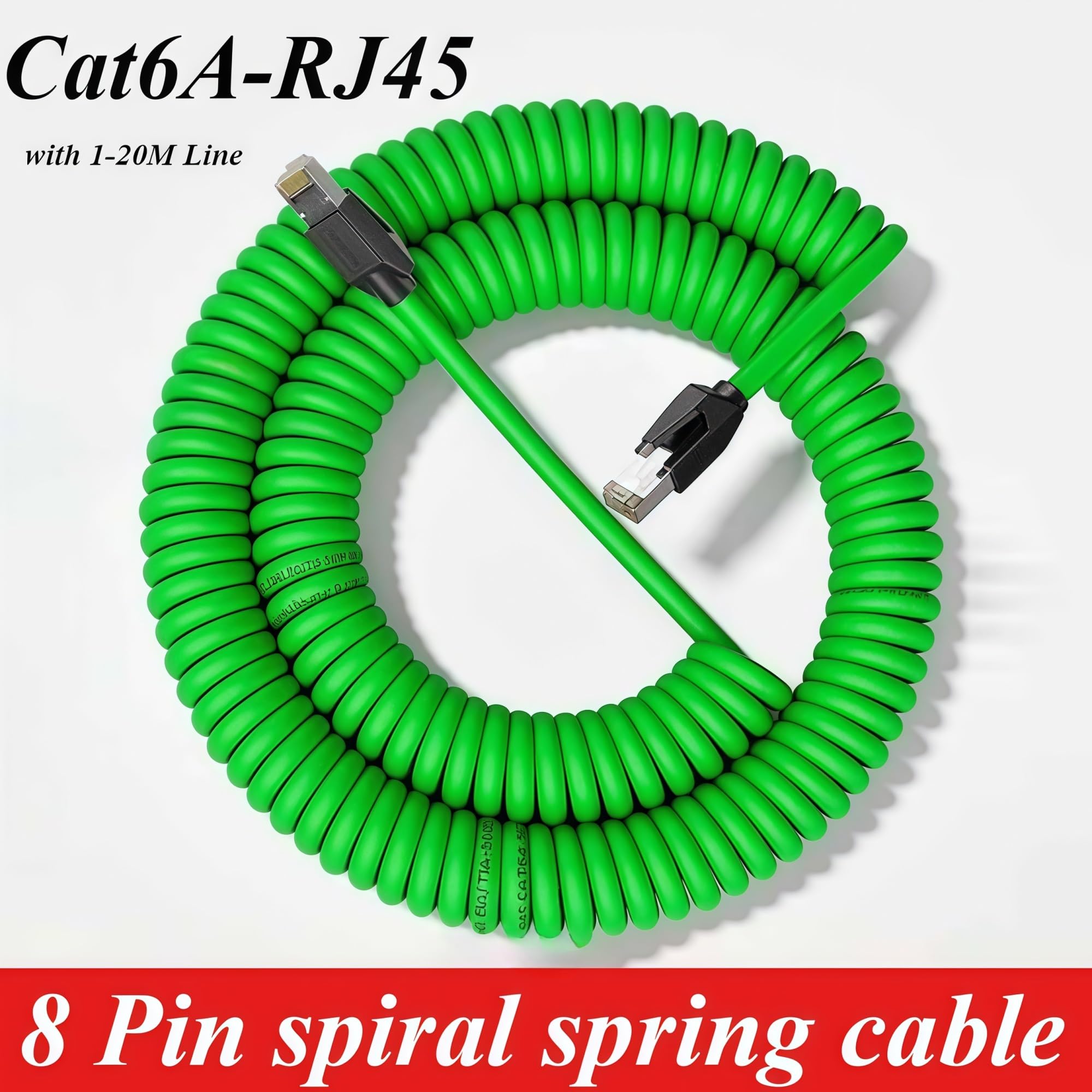 Câble réseau spiralé Cat6A RJ45 8 broches double blindé flexible PUR 26AWG
