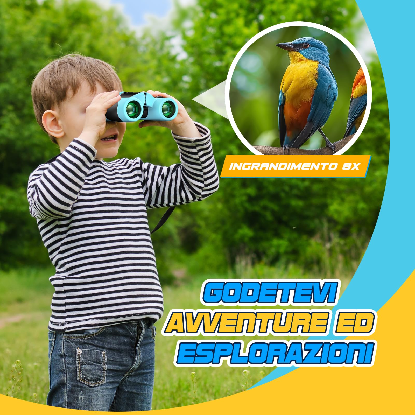 Upgrade Impermeabile Compatto Binocolo per Bambini - 8x21, All'aperto Idea Giocattoli Regalo