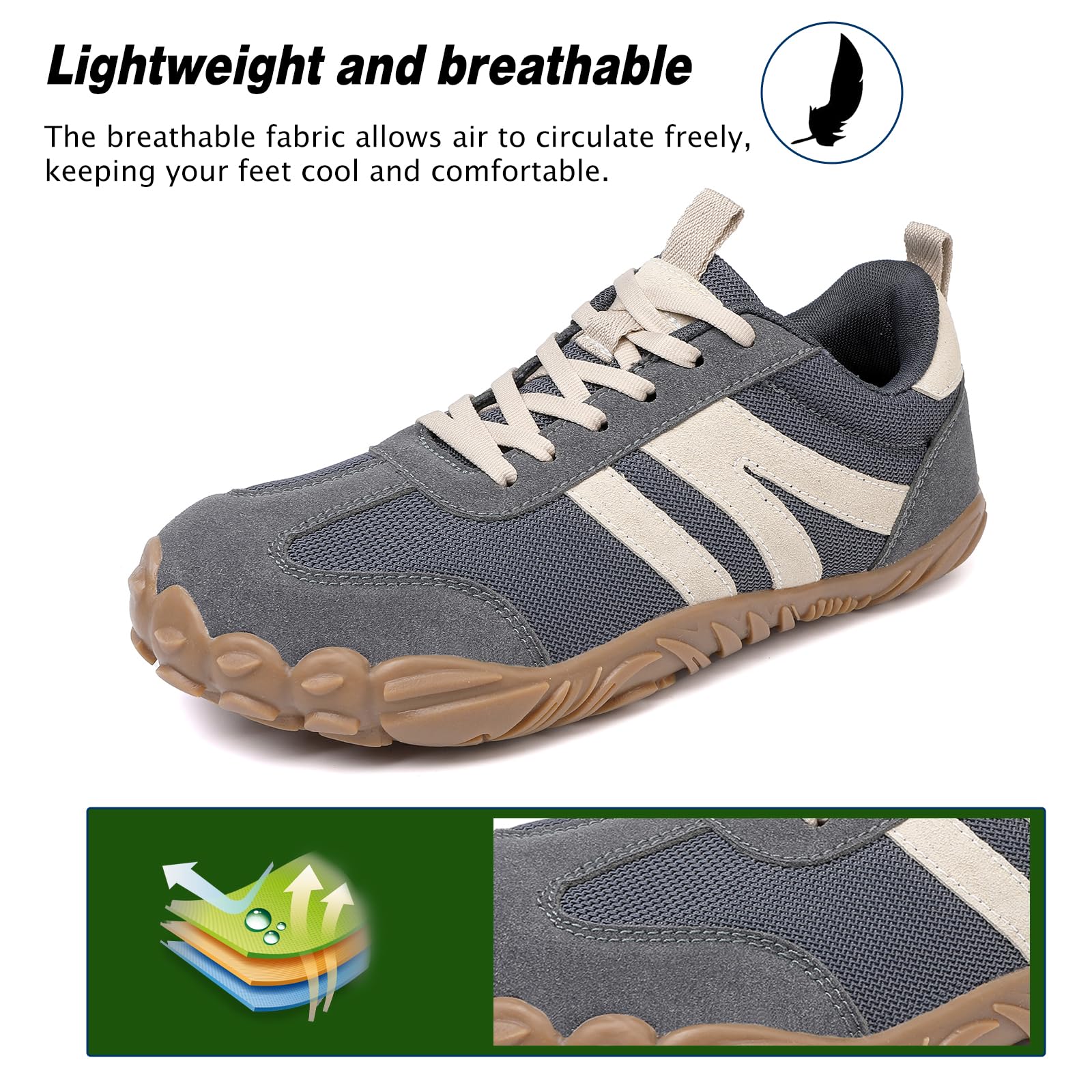 AONETIGER Barfußschuhe Damen Herren Breite Zehenbox Barfuss Schuhe Leichte Minimalistische Traillaufschuhe Outdoor Walkingschuhe Barfuß Sneaker Zero-Drop Sohle Gr.36-47EU
