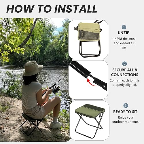 Miniatura 4 de Taburete de campamento plegable, ligero y plegable, mini silla compacta para actividades al aire libre, senderismo, pesca y viajes, portátil y
