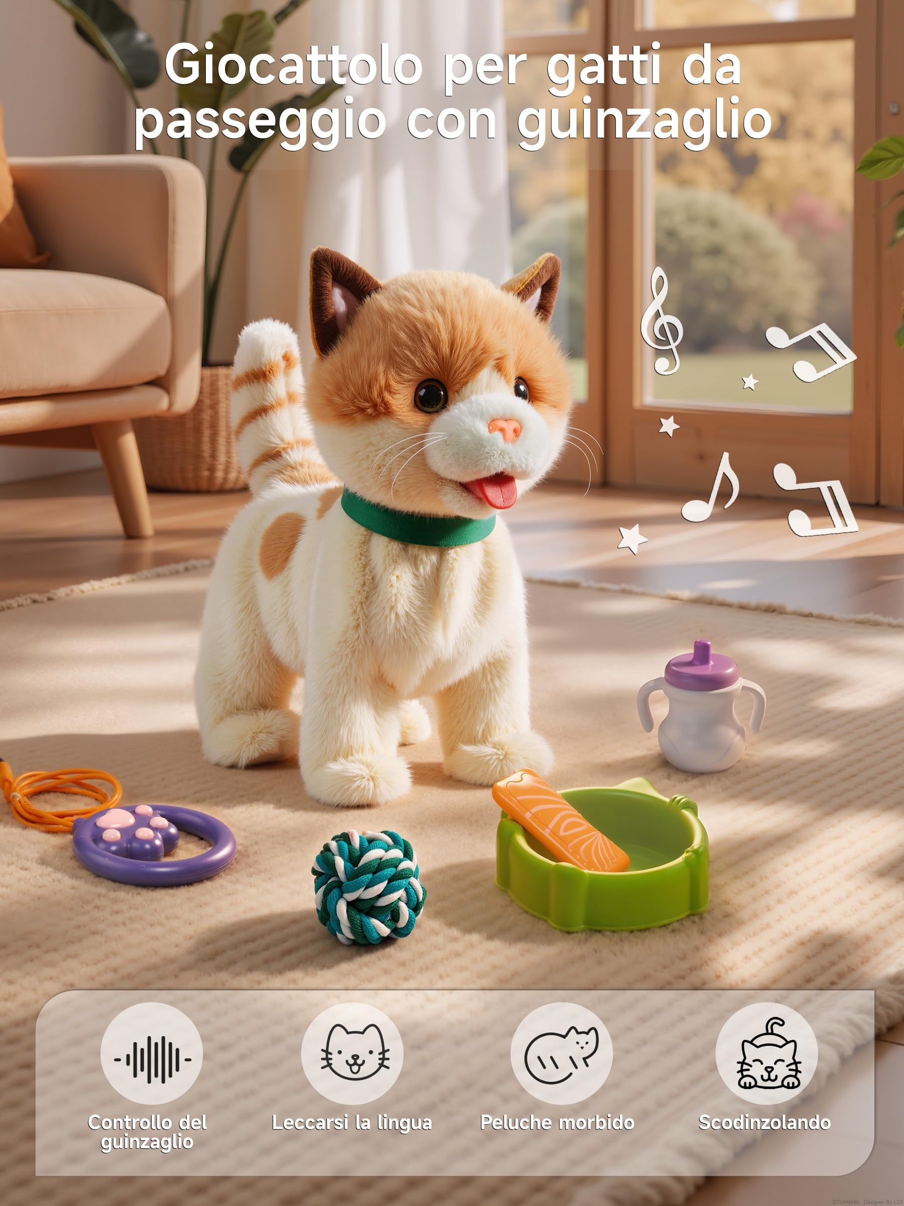 OR OR TU Giocattolo Gatto che Cammina Interattivo Gatto Peluche | Delicato Sulla Pelle, Telecomando, Cammina Canta Miagola Scodinzola e si Lecca la Lingua, per 2+ Anni, Beige