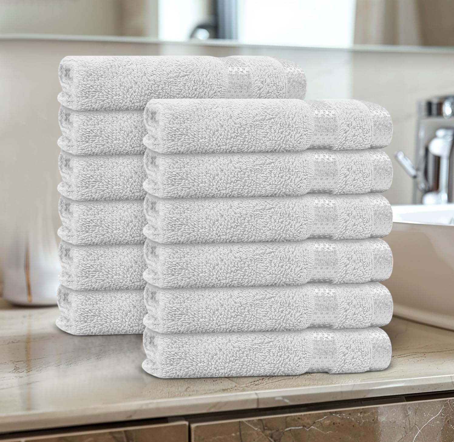 Casabella 12 Pack Flannel Face Cloth - 100% Cotton Face Towels Soft & Absorbent Super Quality Washcloths 30x30CM, Fingertip Towels for Makeup Removal & Cleansing - White Face Cloth